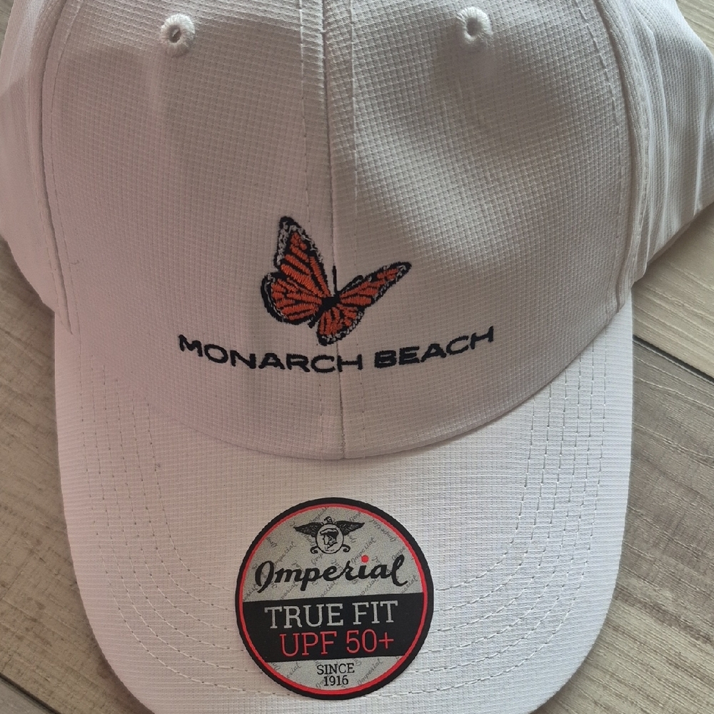 Monarch Beach White Baseball Cap with Orange Butterfly